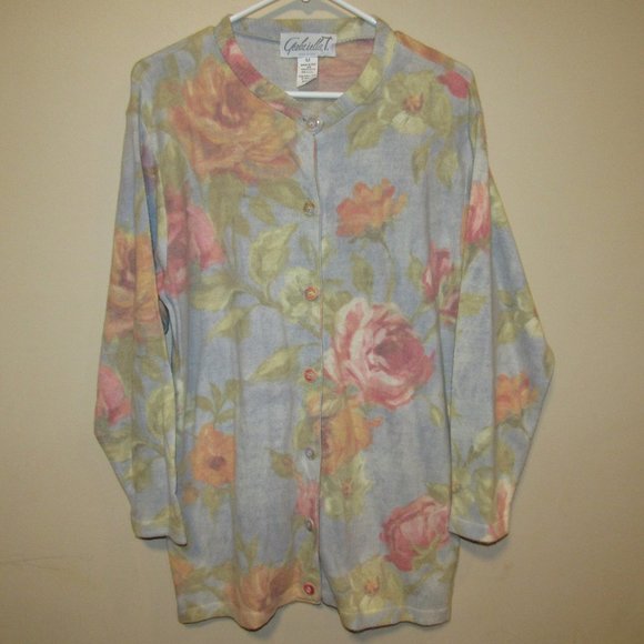 Gabriella T Made in Italy Wool Blend Watercolor Rose Floral Cardigan Sweater M - Picture 4 of 4